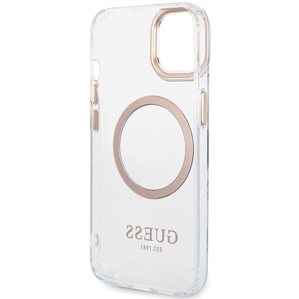 Guess iPhone 15 Plus / 14 Plus Metal Outline MagSafe Σκληρή Θήκη με Πλαίσιο Σιλικόνης και MagSafe - Gold - GUHMP15MHTRMD