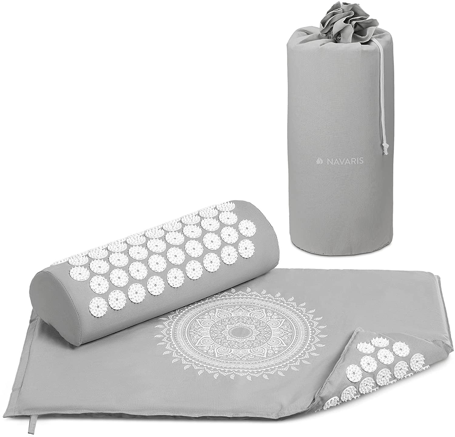 Navaris Σετ 2 σε 1 Χαλάκι και Μαξιλάρι Μασάζ με Τσάντα Αποθήκευσης - Grey / White - 43899.70.01