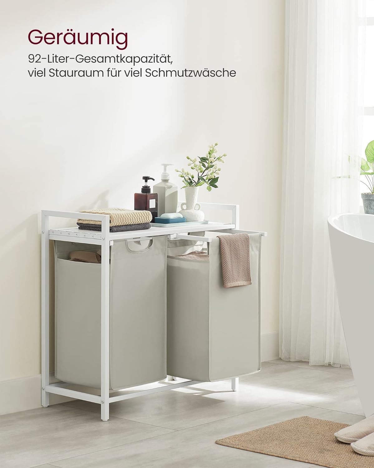 Vasagle Καλάθι Απλύτων με 2 Διαμερίσματα και Ράφι - 92L - White - BLH201W01