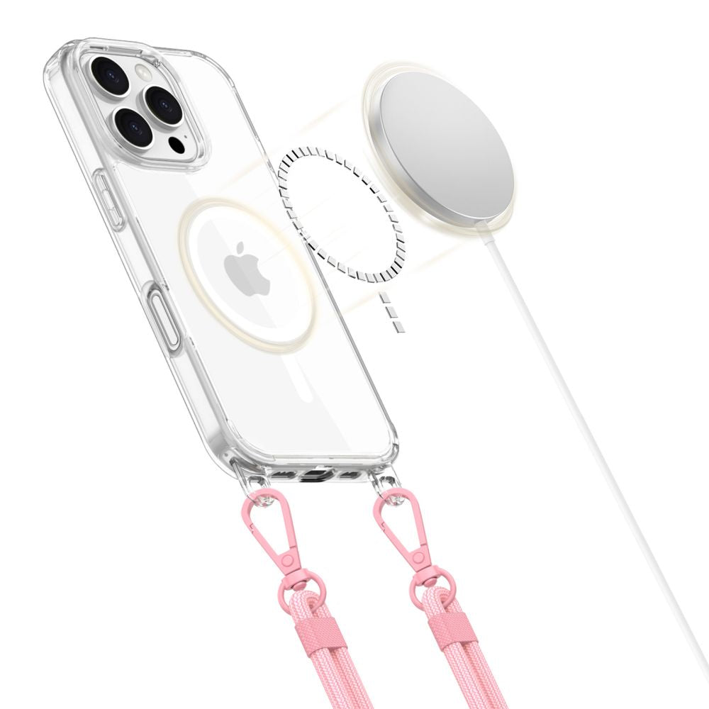 Tech-Protect iPhone 16 Pro Max Flexair Chain MagSafe Σκληρή Θήκη με Πλαίσιο Σιλικόνης και 2 Λουράκια - Διάφανη - Grey / Pink