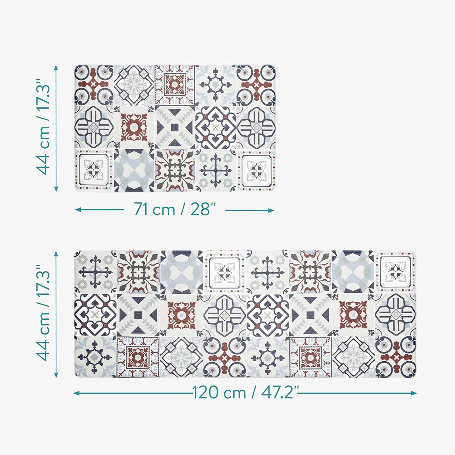 Navaris Σετ με 2 Αντιολισθητικά Χαλάκια Κουζίνας σε Διαφορετικά Μεγέθη - Design Blue Flowers - Multicolor - 59323.01