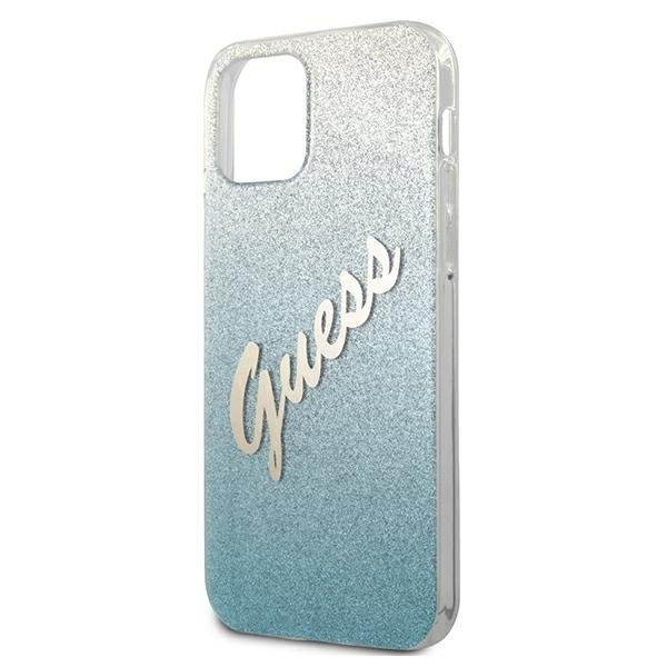 Guess iPhone 12 Pro Max - Glitter Gradient Script Σκληρή Θήκη με Πλαίσιο Σιλικόνης - Blue - GUHCP12LPCUGLSBL