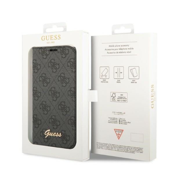 Guess iPhone 14 Pro Max 4G Vintage Gold Logo Θήκη Βιβλίο από Συνθετικό Δέρμα - Black - GUBKP14XHG4SHK