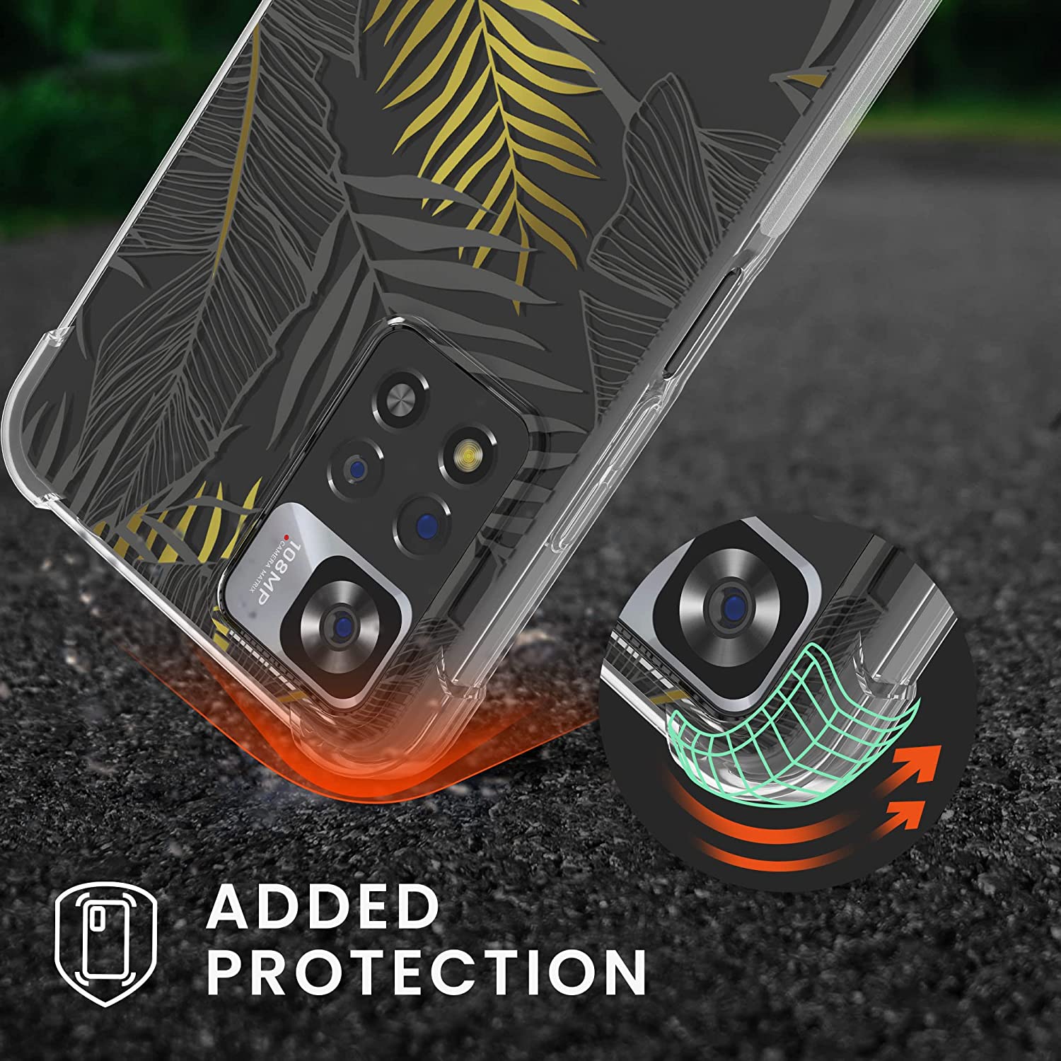 KW Xiaomi Redmi Note 11 Pro+ 5G Θήκη Σιλικόνης TPU με Λουράκι Design Palm Leaves - Yellow / Grey / Διάφανη - 58101.03