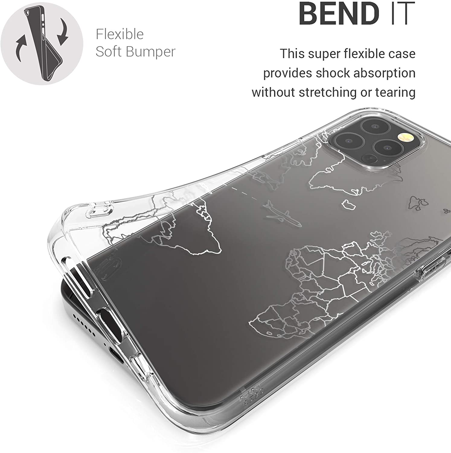 KW iPhone 12 Pro Max Θήκη Σιλικόνης TPU Design Travel and Explore - Διάφανη / Silver - 53037.02