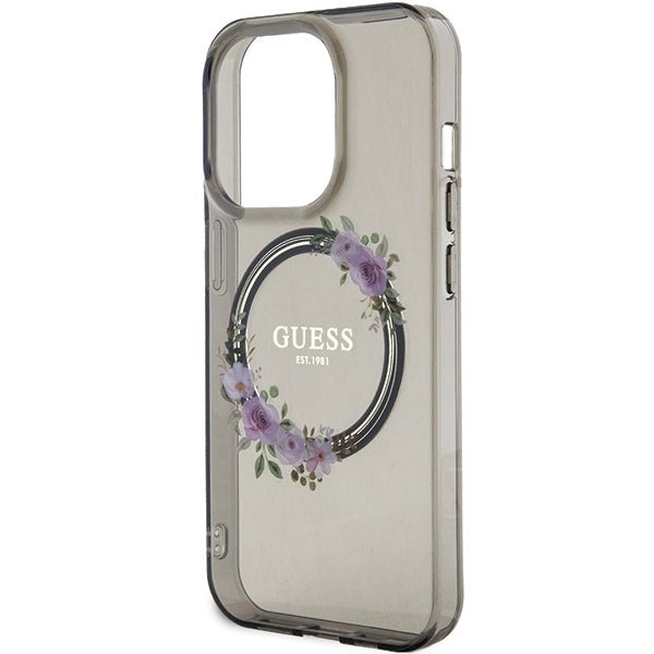 Guess iPhone 15 Pro IML Flowers Wreatch MagSafe Σκληρή Θήκη με Πλαίσιο Σιλικόνης και MagSafe - Black - GUHMP15LHFWFCK