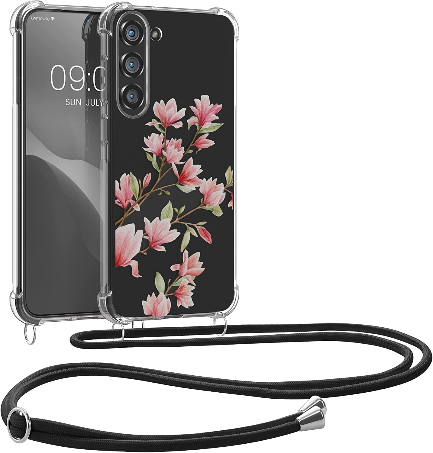 KW Samsung Galaxy S23+ Θήκη Σιλικόνης TPU με Λουράκι Design Magnolia - Pink / White - Διάφανη - 60326.01