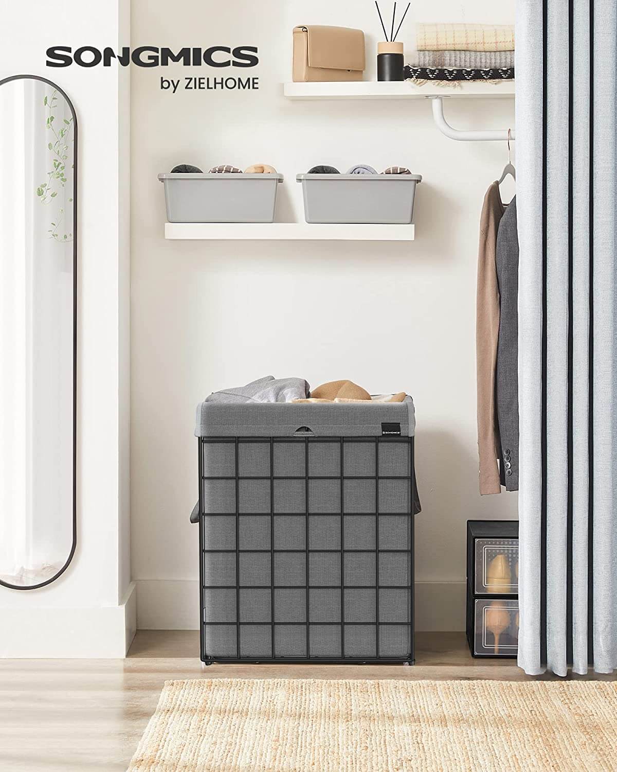 Songmics Καλάθι Απλύτων με Μεταλλικό Πλαίσιο - 90L - Black / Grey - LCB190G01