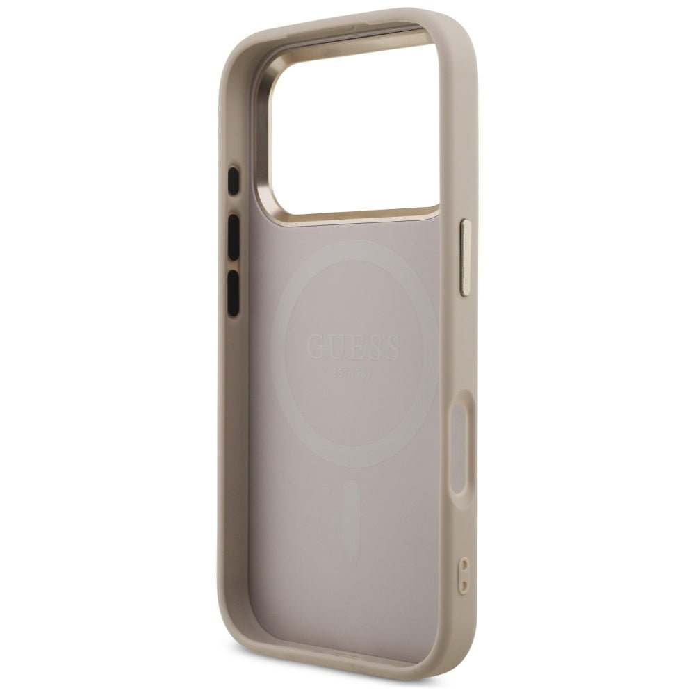 Guess iPhone 17 Pro - 4G Triangle Strass Logo MagSafe - Σκληρή Θήκη με Επένδυση Συνθετικού Δέρματος - Pink / Gold - GUHMP17LP4GTDGMP
