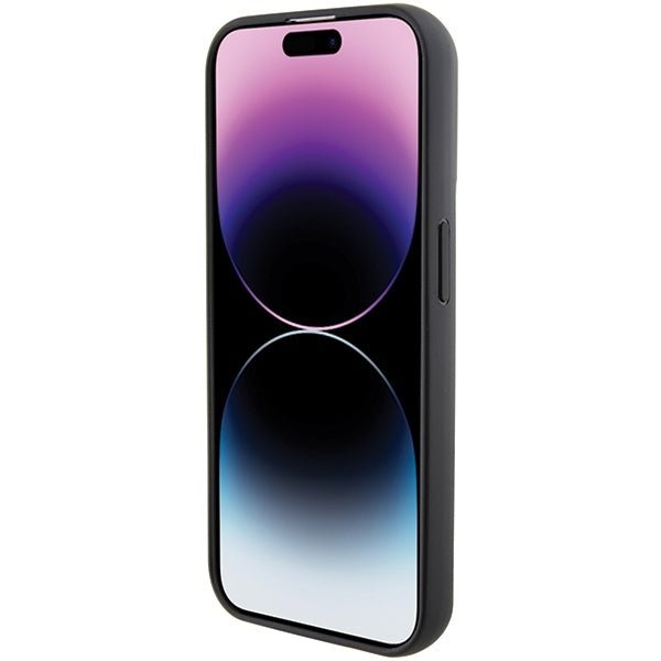 Karl Lagerfeld iPhone 15 Pro Max - Gripstand Saffiano Choupette Pin Σκληρή Θήκη με Επένδυση Συνθετικού Δέρματος και Stand - Black - KLHCP15XGSACHPK