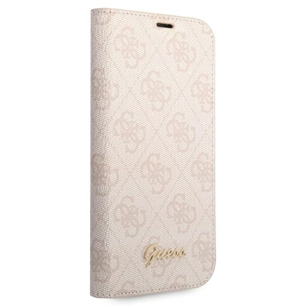 Guess iPhone 14 4G Vintage Gold Logo Θήκη Βιβλίο από Συνθετικό Δέρμα - Pink - GUBKP14SHG4SHP
