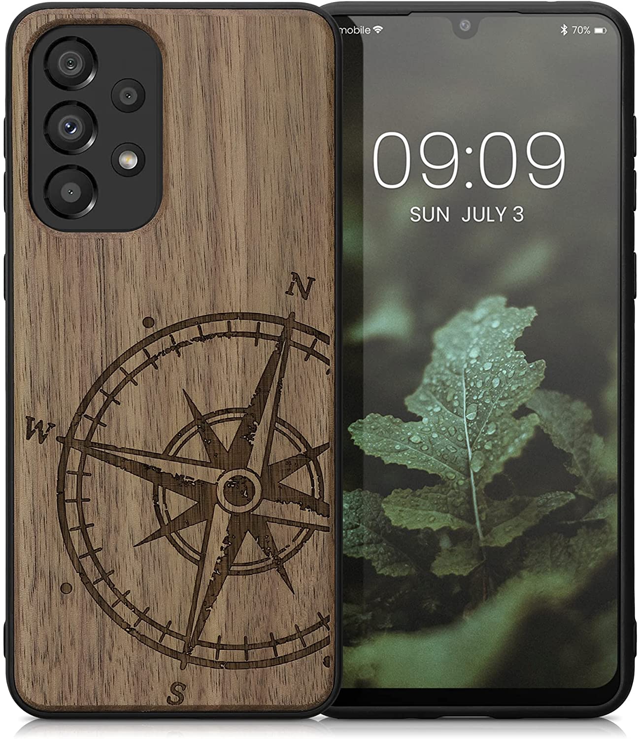KW Samsung Galaxy A33 5G Θήκη από Φυσικό Ξύλο - Design Navigational Compass - Dark Brown - 58316.02
