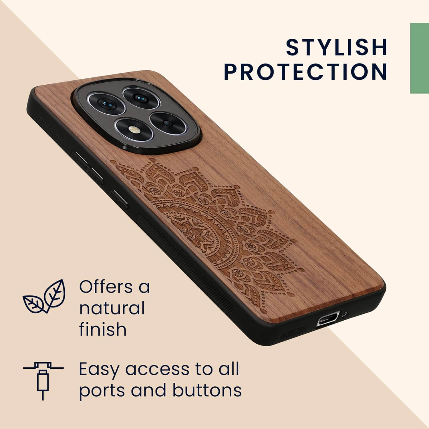 KW Xiaomi Redmi Note 14 Pro+ 5G Θήκη από Φυσικό Ξύλο - Design Rising Sun - Dark Brown