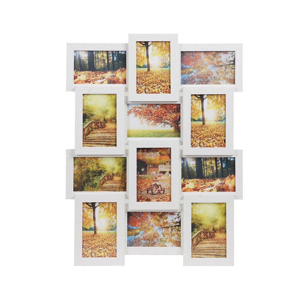 Songmics Σετ με Επιτοίχια Κορνίζα με Θέση για 12 Φωτογραφίες και 1 Μονή Κορνίζα - White Wood Grain - RPF112W