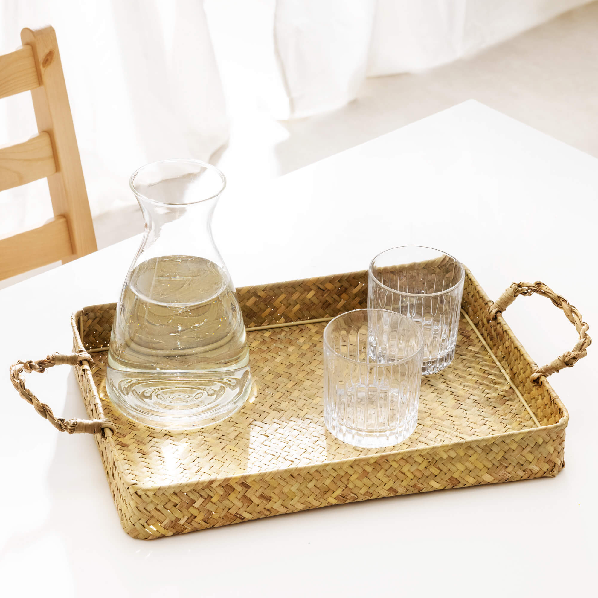 Navaris Σετ με 1 Καλάθι Αποθήκευσης και 1 Δίσκο Σερβιρίσματος από Φύκια - Light Brown - 54488.01