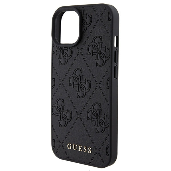 Guess iPhone 15 Leather 4G Stamped Θήκη με Επένδυση Συνθετικού Δέρματος - Black - GUHCP15SP4EPMK