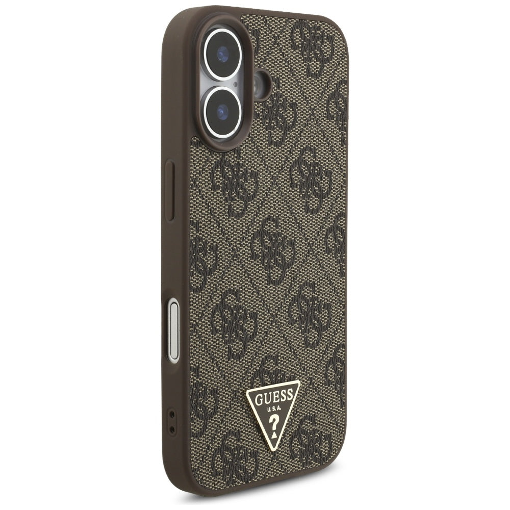 Guess iPhone 17 - 4G Strap Triangle Logo MagSafe - Σκληρή Θήκη με Επένδυση Συνθετικού Δέρματος και Λουράκι - Brown - GUHMP17SP4TSDPPSW