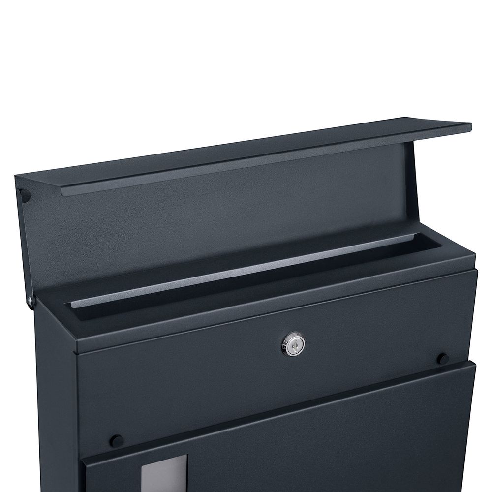 Songmics Επιτοίχιο Μεταλλικό Γραμματοκιβώτιο με Κλειδαριά και Θήκη Εφημερίδων - Anthracite Grey - GMB052G01