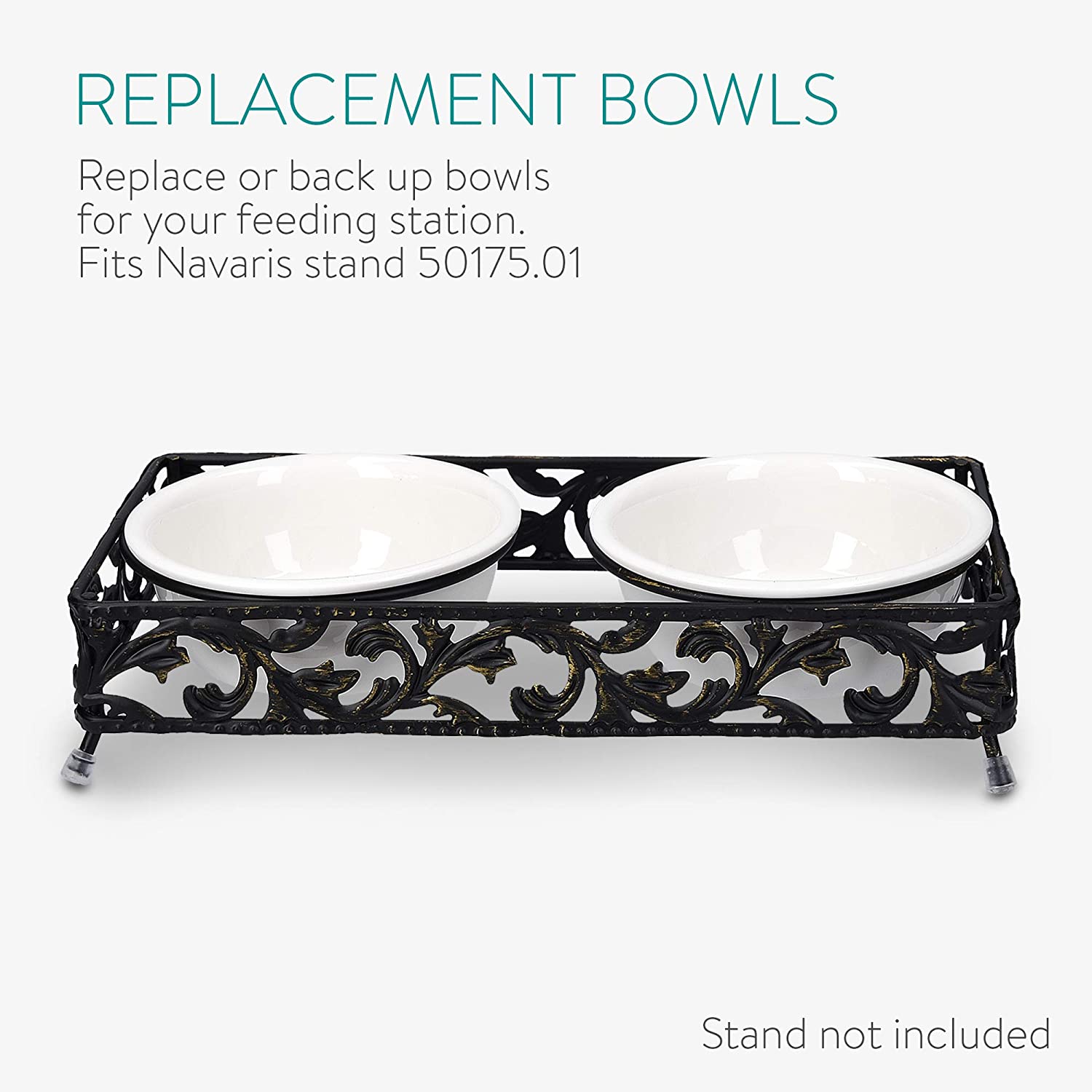Navaris Cat Bowls - Σετ με 2 Κεραμικά Μπολ Φαγητού και Νερού - 320 ml - White - 51398.06