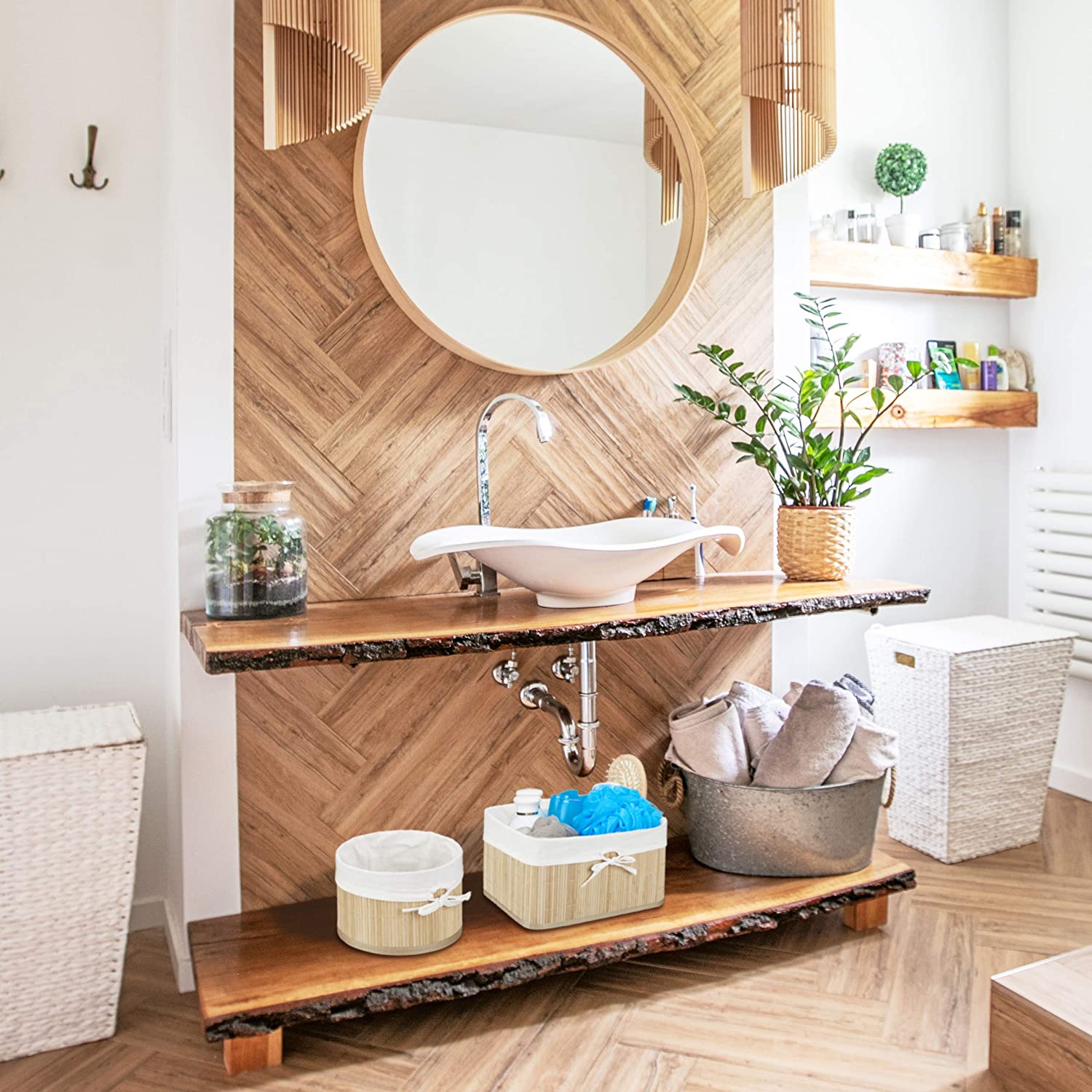 Relaxdays Σετ με 4 Καλάθια Αποθήκευσης από Bamboo - Natural - 4052025217860