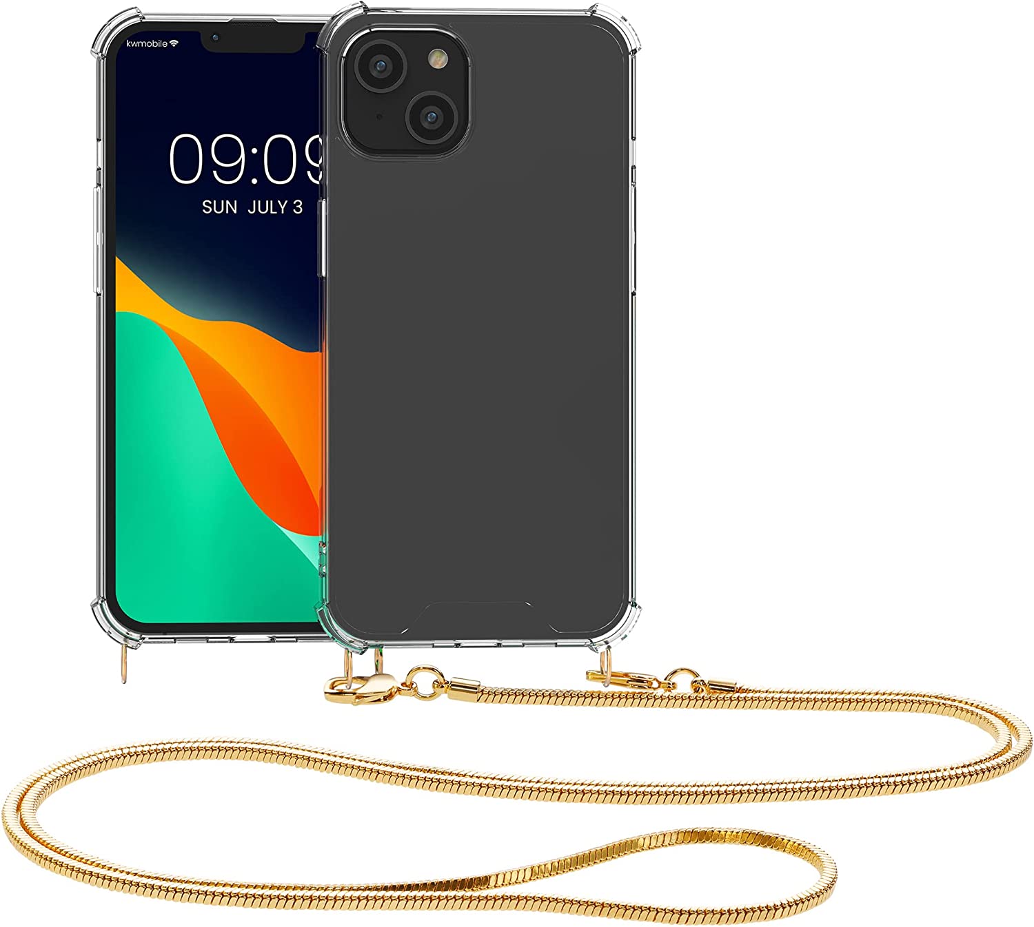 KW iPhone 14 Plus Θήκη Σιλικόνης TPU με Μεταλλικό Λουράκι - Διάφανη / Gold - 59103.21