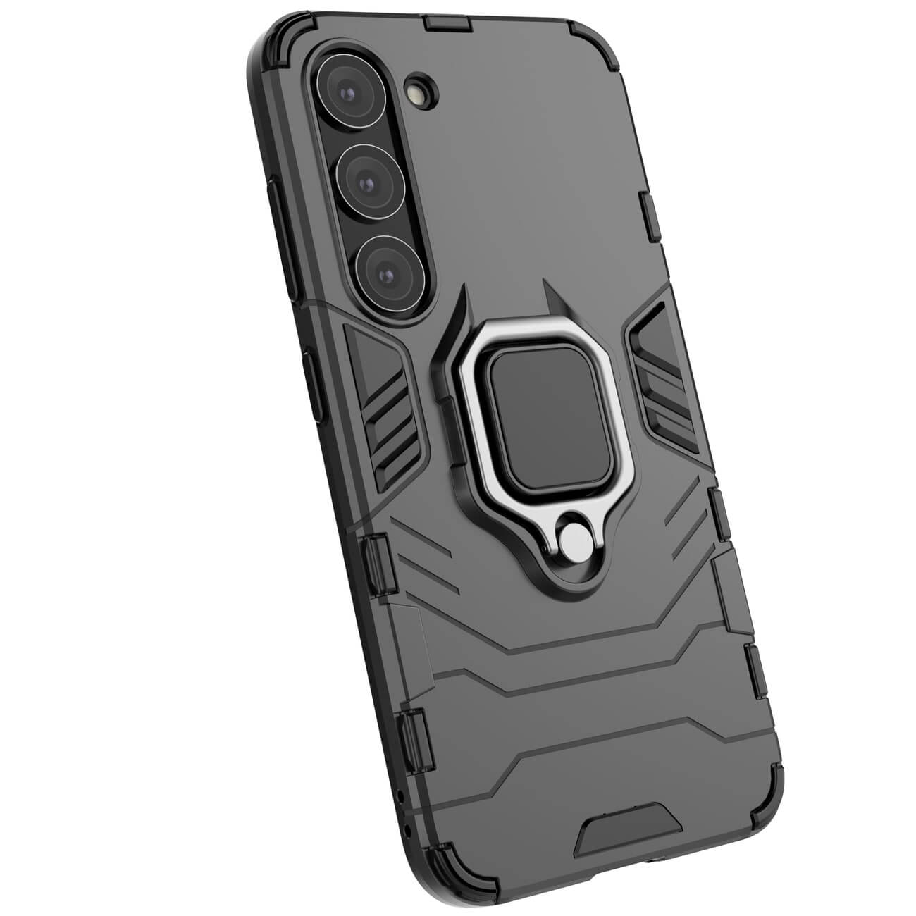 OEM Samsung Galaxy S23 Rugged Armor Σκληρή Θήκη Υψηλής Προστασίας με Πλαίσιο Σιλικόνης και Δαχτυλίδι Συγκράτησης - Black