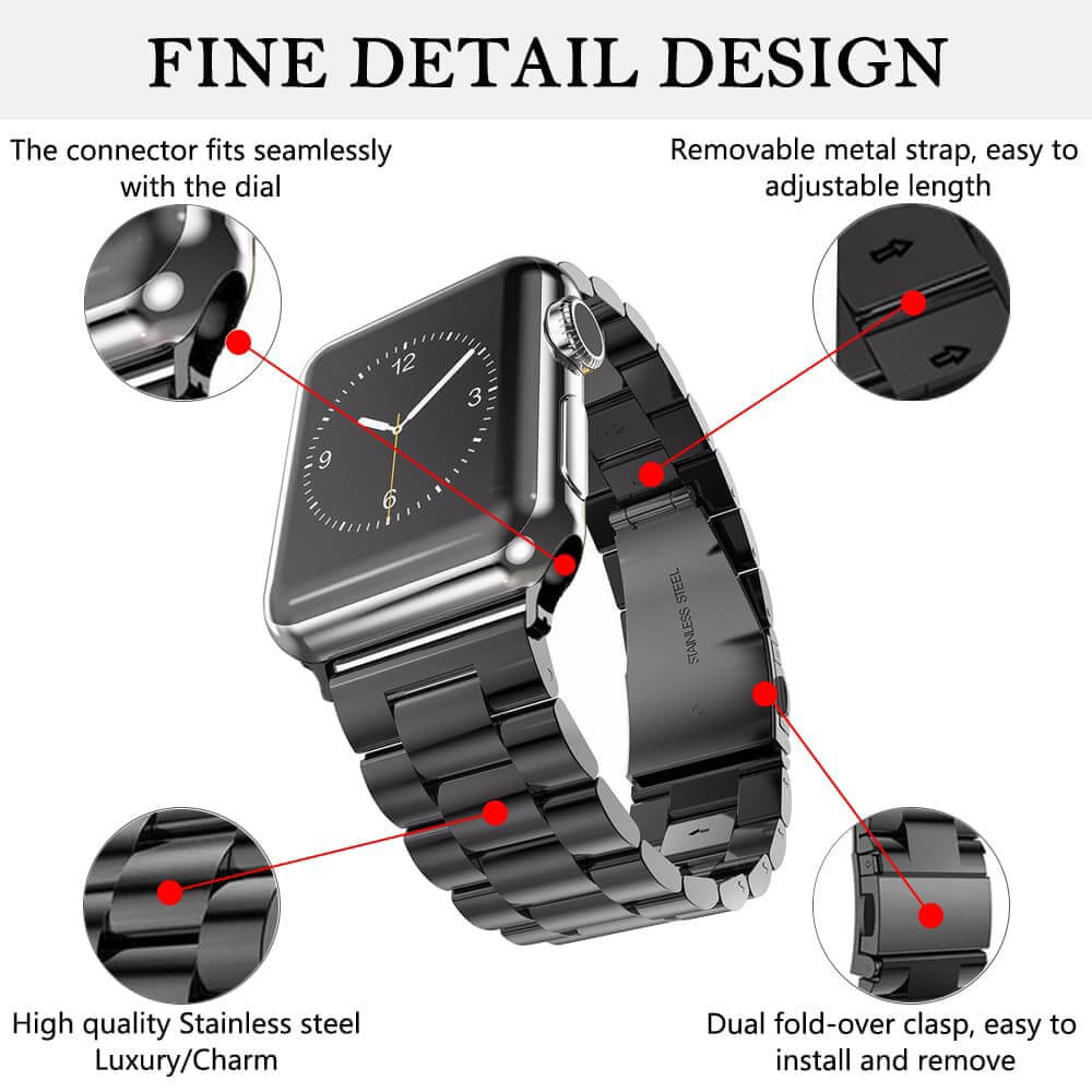 Techsuit Λουράκι Apple Watch 4/5/6/7/8/9/10/11 - SE (1/2/3) - ULTRA (1/2/3) - 44/45/46/49mm Watchband W036 Μπρασελέ από Ανοξείδωτο Ατσάλι - Black