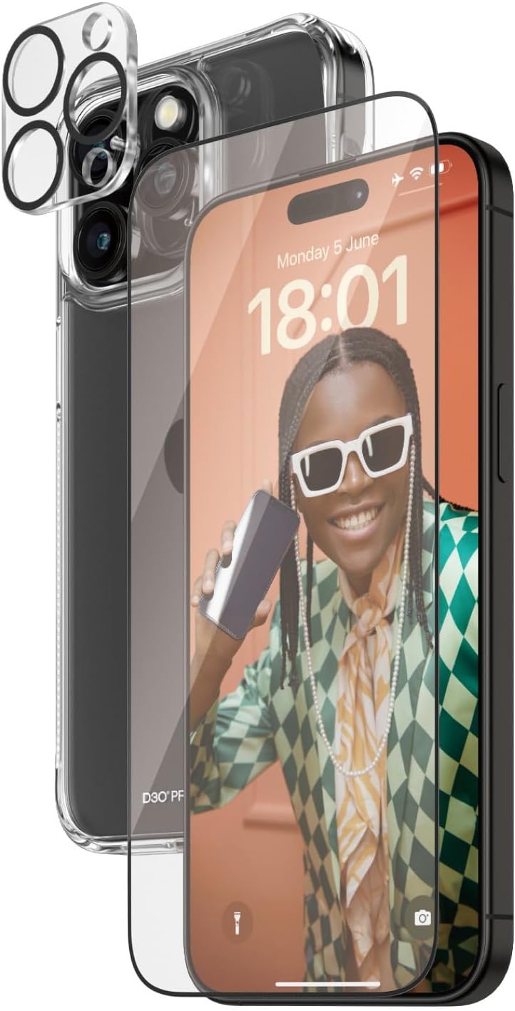 PanzerGlass iPhone 15 Pro Max - Σετ με 1 Αντιχαρακτικό Γυαλί Οθόνης Ultra-Wide Fit, 1 Αντιχαρακτικό Γυαλί για την Κάμερα και 1 Σκληρή Θήκη - Διάφανο