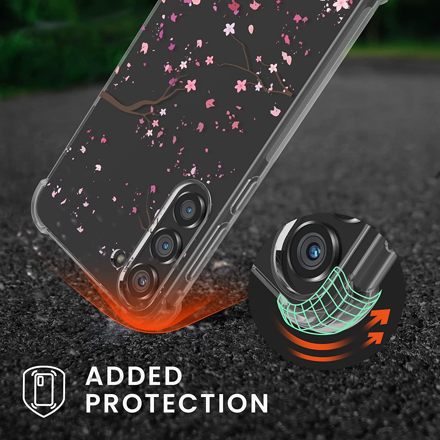 KW Samsung Galaxy S23+ Θήκη Σιλικόνης TPU με Λουράκι Design Cherry Blossoms - Pink / Dark Brown - Διάφανη - 60326.02