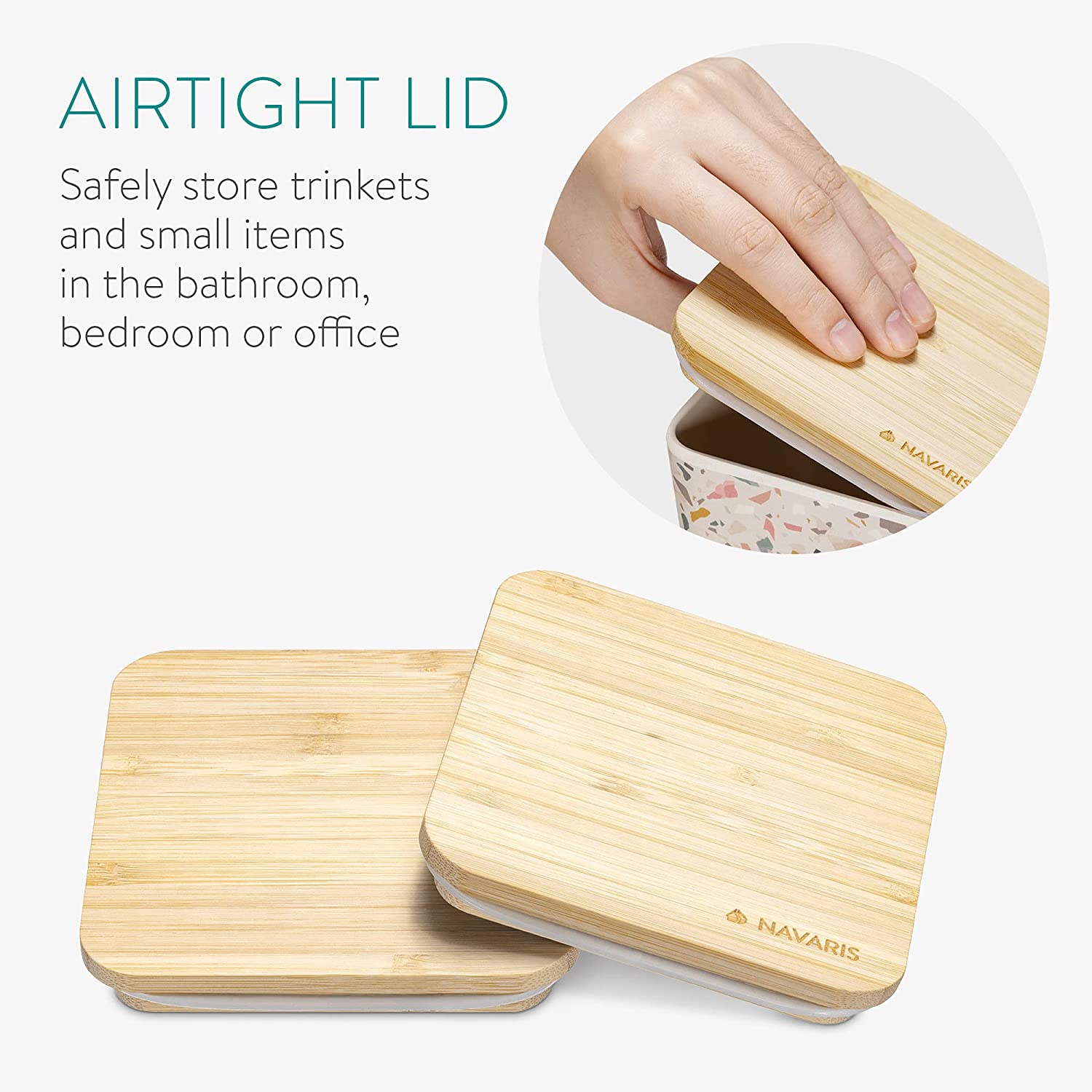 Navaris Σετ με 3 Κουτιά Αποθήκευσης με Καπάκι από Μπαμπού - Beige - 54250.01