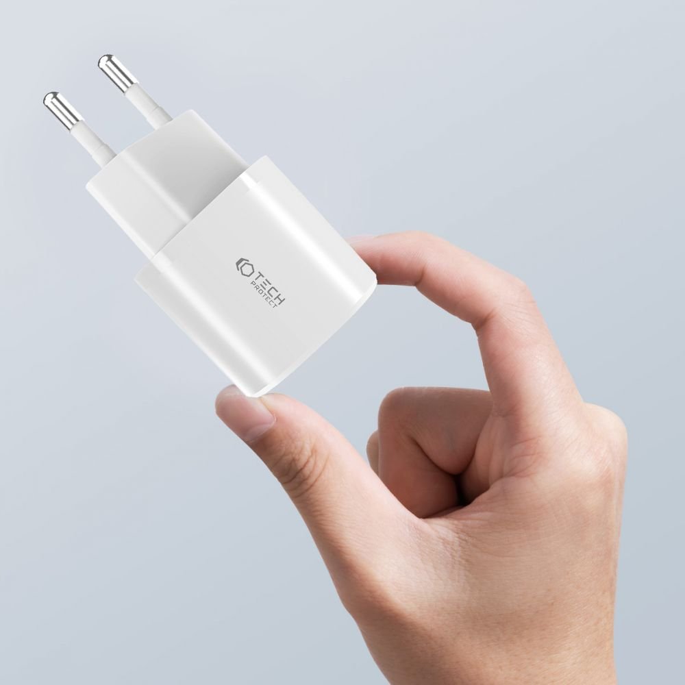 Tech - Protect C20W Mini QC3.0 Οικιακός Φορτιστής Γρήγορης Φόρτισης με 1 Θύρα USB και 1 Θύρα Type C - White