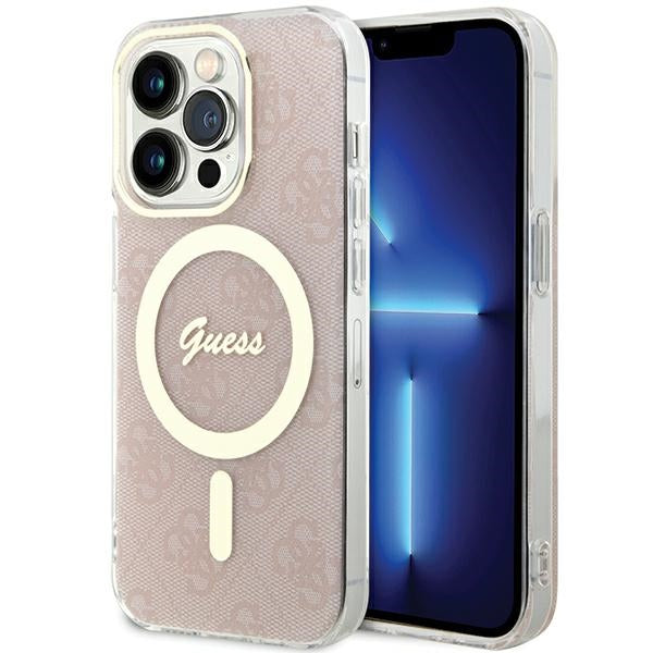Guess iPhone 15 Pro IML 4G MagSafe Σκληρή Θήκη με Πλαίσιο Σιλικόνης και MagSafe - Pink - GUHMP15LH4STP