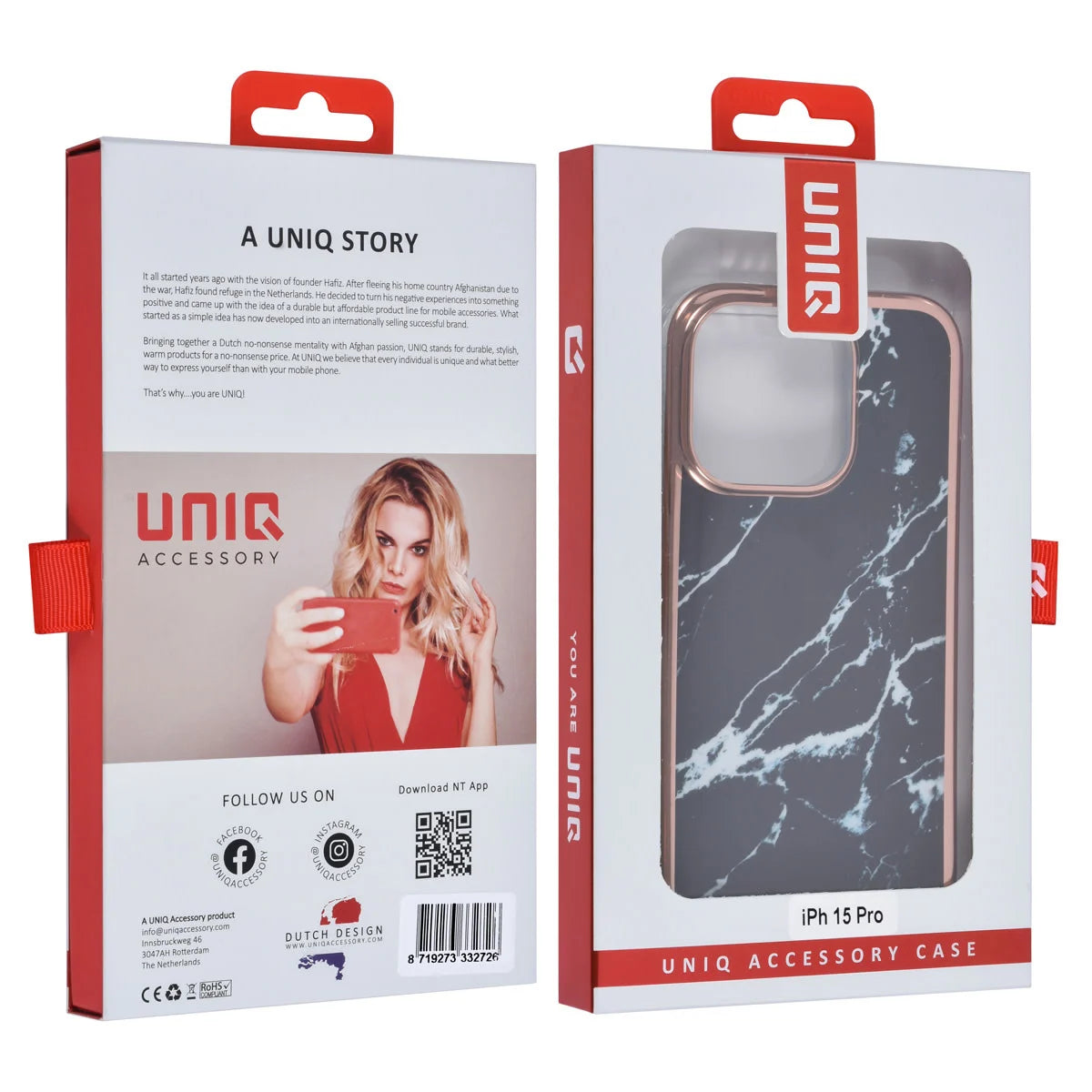 Tuniq iPhone 15 Pro - Σκληρή Θήκη με Πλαίσιο Σιλικόνης - Σχέδιο Μάρμαρο - Μαύρη