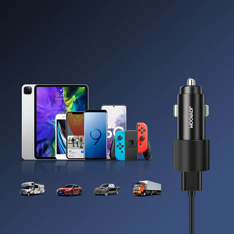 Joyroom JR-CL10 Car Charger Φόρτιση Κινητών στο Αυτοκίνητο με 2 Θύρες USB και Και Καλώδιο 3in1 Micro USB / Lightning / Type-C 1.2m - 24W - Black