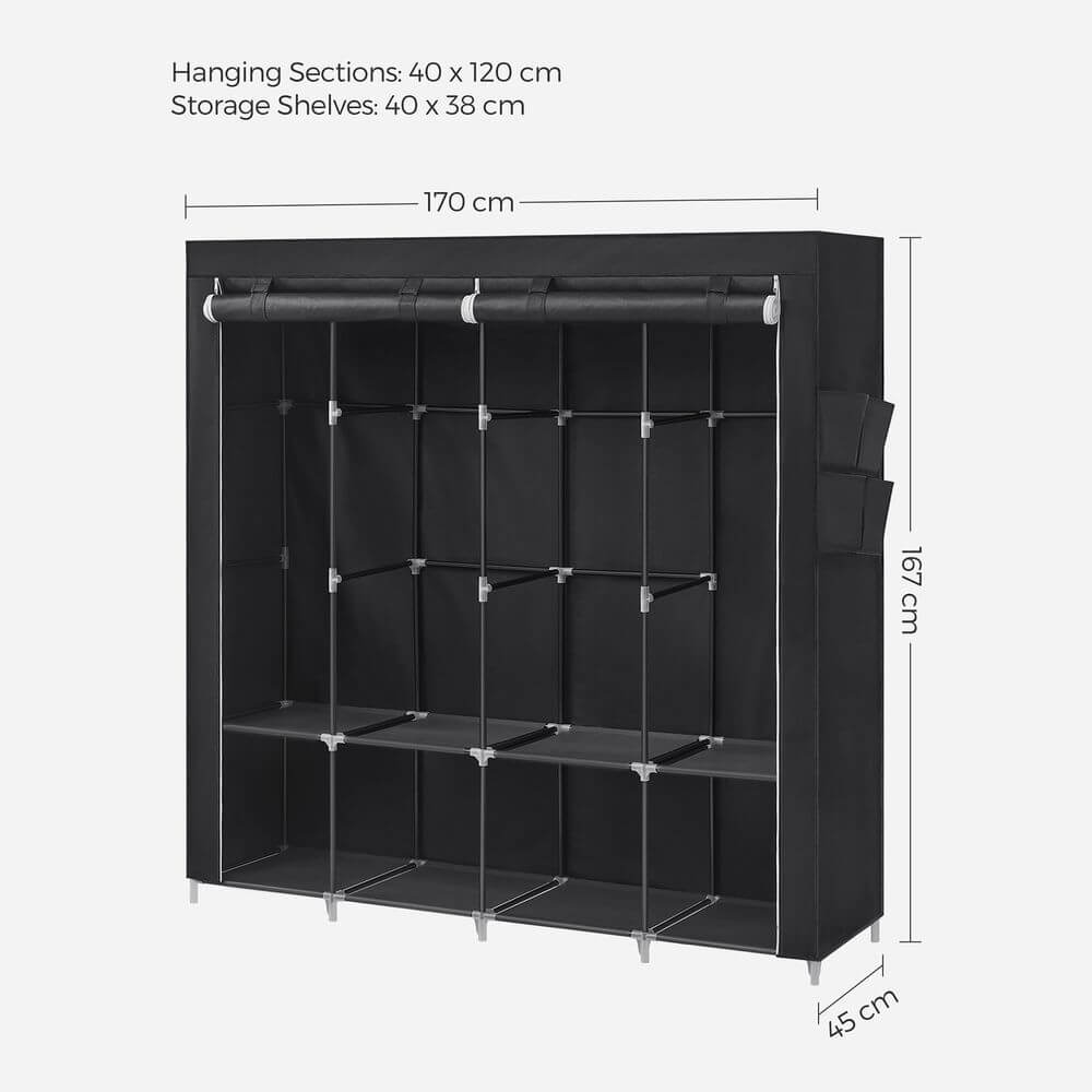 Songmics Υφασμάτινη Ντουλάπα με Ράγα Ρούχων και Ράφια - 45 x 170 x 167 cm - Black - RYG094B02