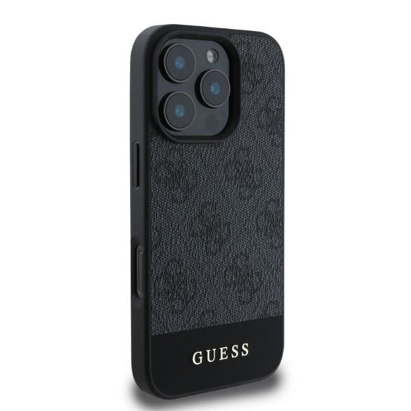 Guess iPhone 16 Pro - 4G Bottom Stripe Θήκη με Επένδυση Συνθετικού Δέρματος - Grey - GUHCP16LG4GLGR