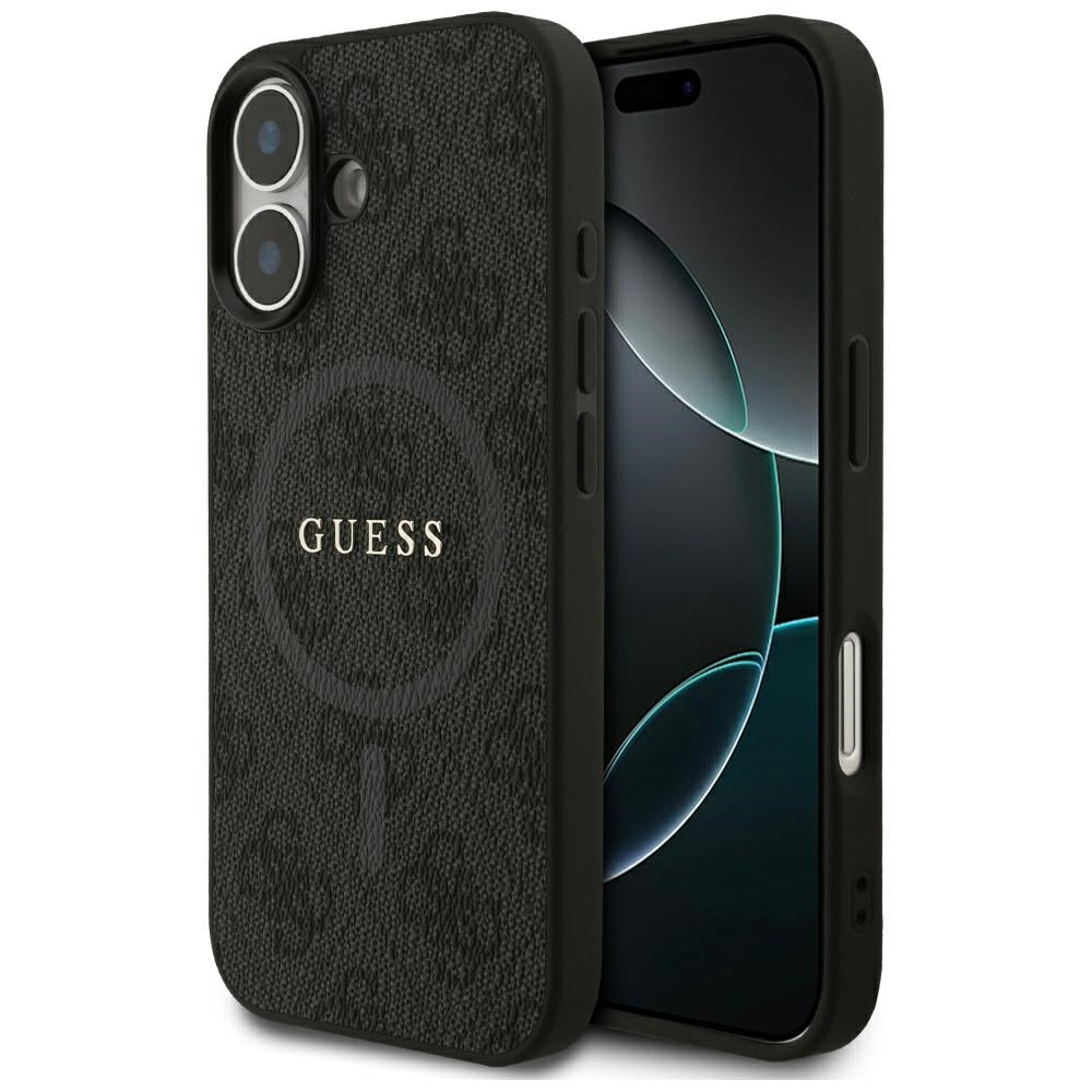 Guess iPhone 17 - 4G Ring Classic Logo MagSafe - Σκληρή Θήκη με Πλαίσιο Σιλικόνης και Επένδυση Συνθετικού Δέρματος - Black - GUHMP17SG4GFRK