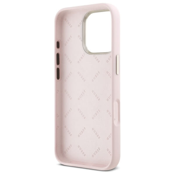 Guess iPhone 16 Pro - Silicone Script Metal Logo and Frame - Σκληρή Θήκη με Πλαίσιο Σιλικόνης - Pink - GUHCP16LSMBSLP