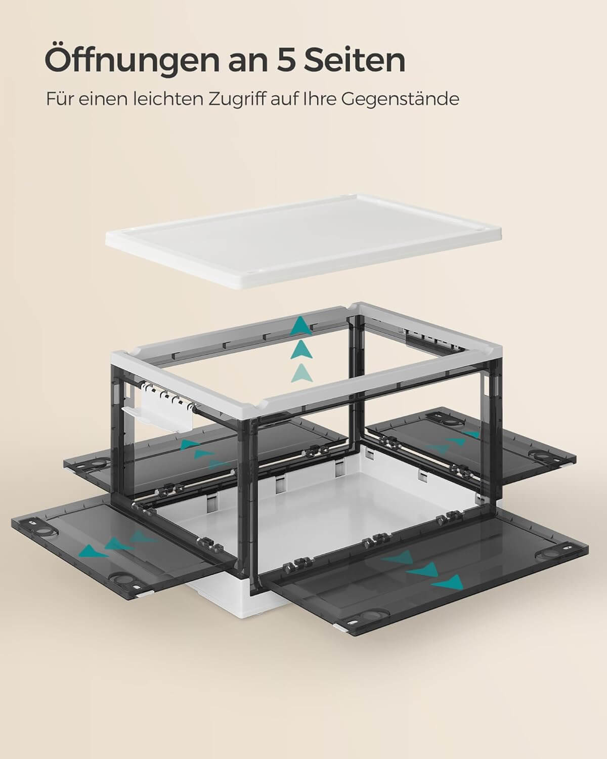 Songmics Σετ με 2 Πλαστικά Κουτιά Οργάνωσης και Αποθήκευσης με Καπάκι - Cloud White / Slate Grey - RPB044W02