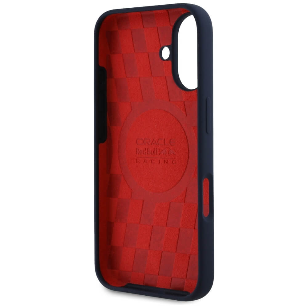 Red Bull iPhone 16 - HC Silicone ORBR20 Logo Red Lining - MagSafe Σκληρή Θήκη με Πλαίσιο Σιλικόνης - Navy Blue - RBHMP16S24SIOLVR