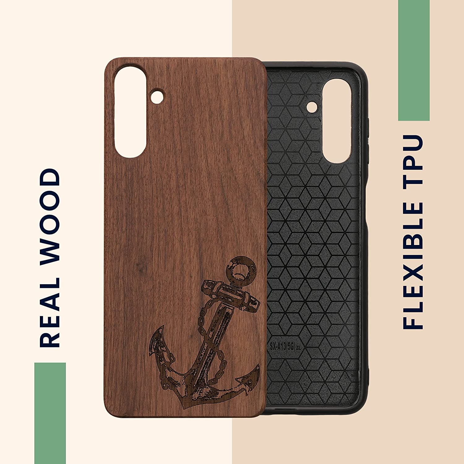 KW Samsung Galaxy A13 5G Θήκη από Φυσικό Ξύλο - Design Vintage Anchor - Dark Brown - 59886.04