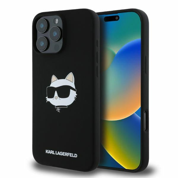 Karl Lagerfeld iPhone 16 Pro - Silicone Choupette Head Print - MagSafe Θήκη Σιλικόνης - Black - KLHMP16LSCHPPLK