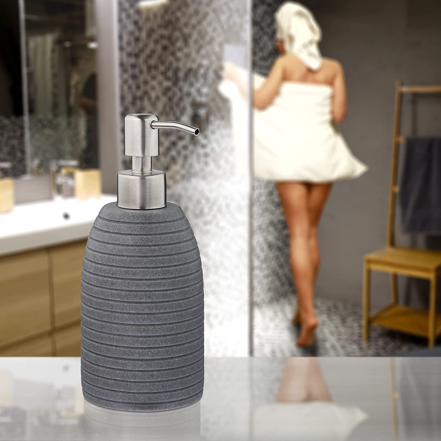 Relaxdays Σαπουνοθήκη Dispenser από Πολυρεσίνη - Grey - 4052025908799