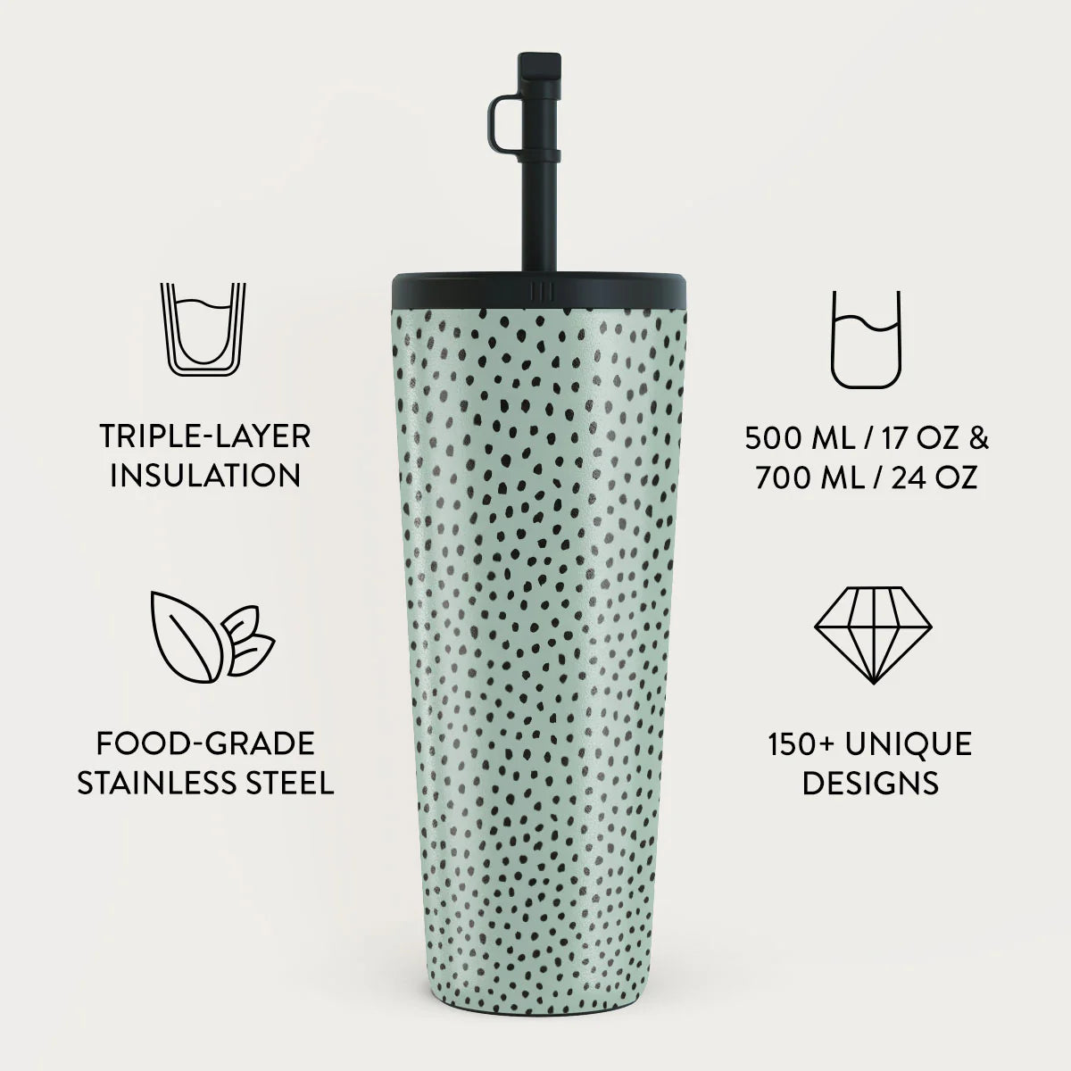 Burga Κούπα θερμός από Ανοξείδωτο Ατσάλι με καλαμάκι - 700ml - Mint Gelato