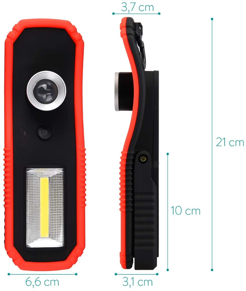 Navaris 1x 3W COB LED Work Light Φακός Εργασίας με Μαγνητική Βάση και Γάντζο - Black / Red - 45758.01