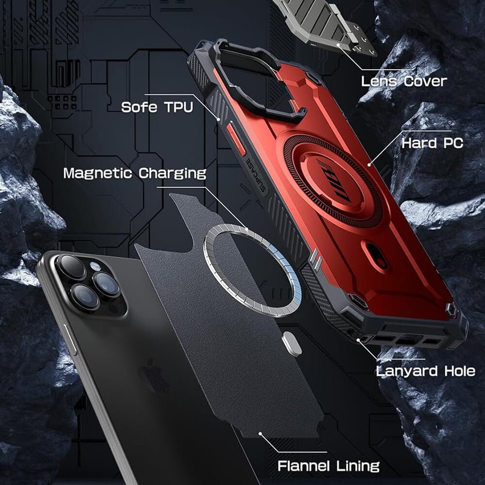 Supcase iPhone 15 Pro Max - Unicorn Beetle XT MagSafe - Σκληρή Θήκη με Προστασία Κάμερας / Stand - Ruddy