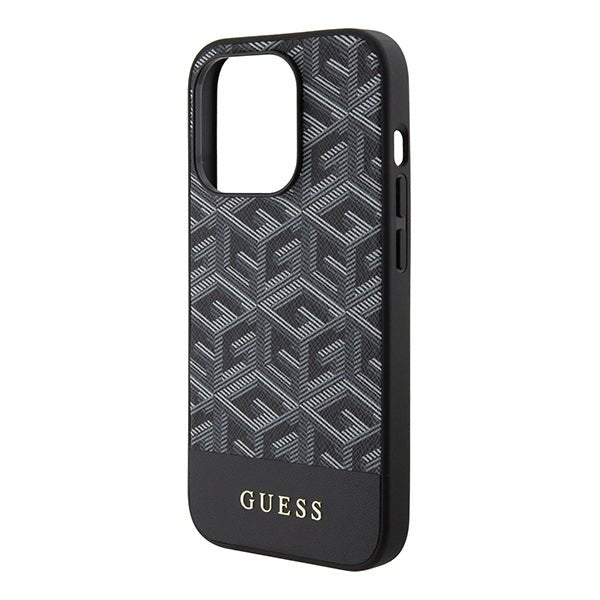 Guess iPhone 15 Pro - GCube Stripes MagSafe Σκληρή Θήκη με Επένδυση Συνθετικού Δέρματος και MagSafe - Black - GUHMP15LHGCFSEK