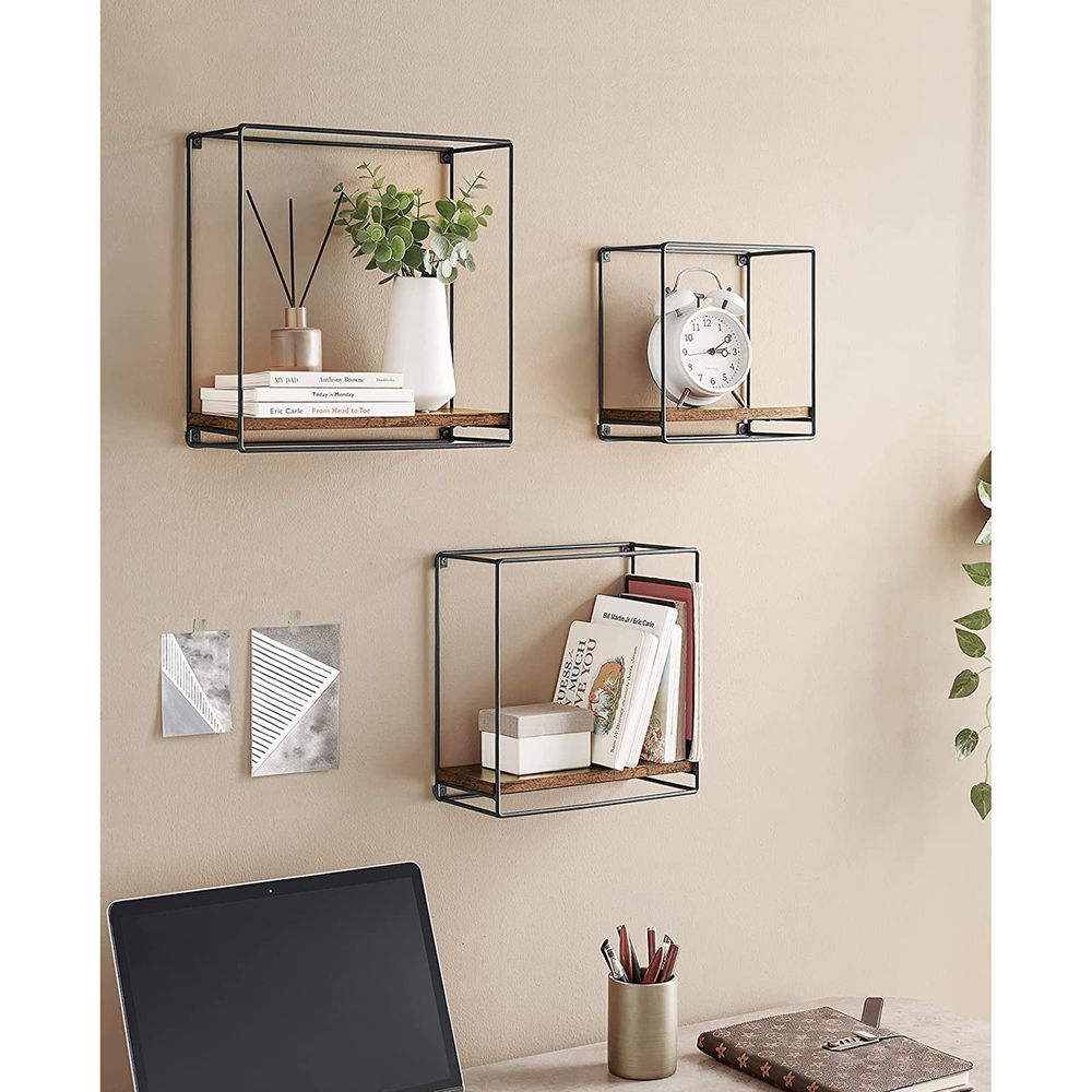 Vasagle Σετ με 3 Επιτοίχια Ράφια σε Βιομηχανικό Σχεδιασμό - Vintage Brown / Black - LWS440B01