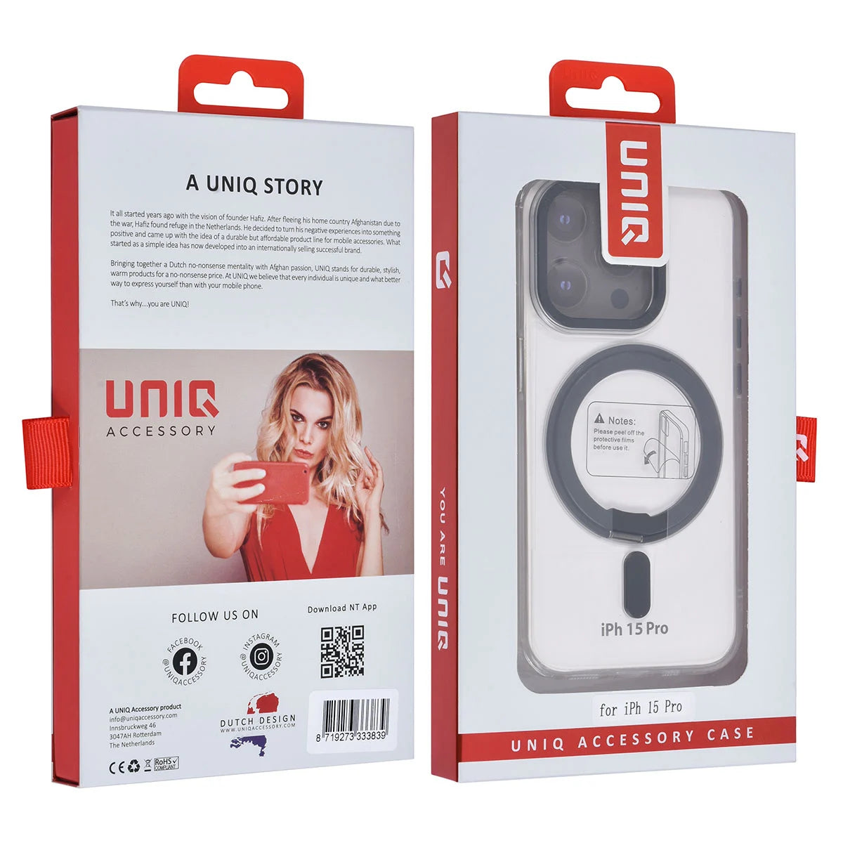 Tuniq iPhone 15 Pro - Σκληρή MagSafe Θήκη με Περιστρεφόμενο Δαχτυλίδι Συγκράτησης - Διάφανη / Μαύρη