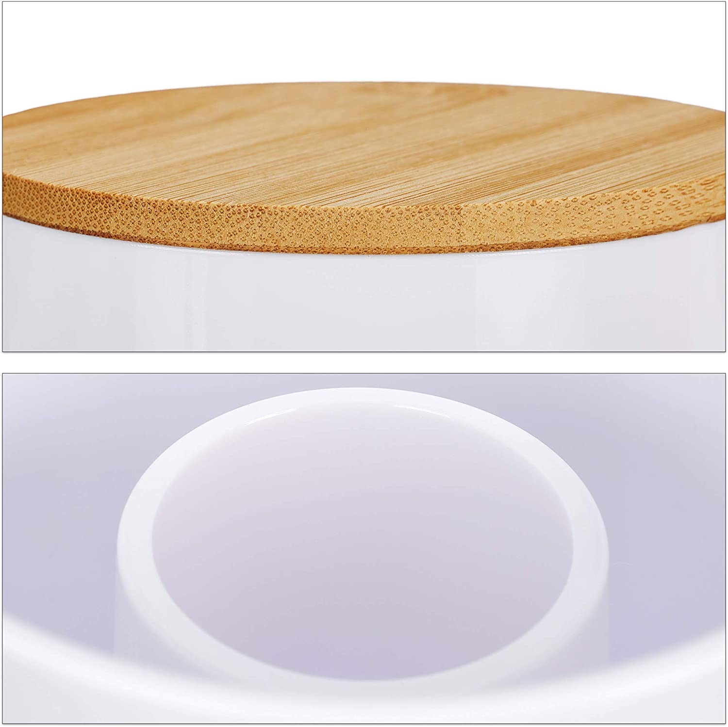 Relaxdays Σετ με 3 Κουτιά Αποθήκευσης Αξεσουάρ Μπάνιου με Καπάκι από Μπαμπού - Natural / White - 4052025906030